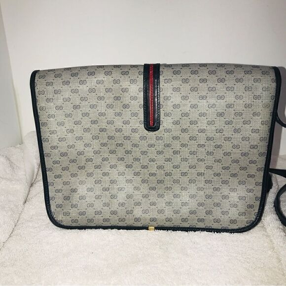 Gucci vintage navy micro Gg and black leather bag - Picture 6 of 16